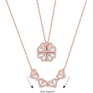 Brado Jewellery Multi Wearing Heart Necklace 4 Heart Magnetic Rose Gold Necklace Pendant Heart Toggle Necklace Diamond Women/Girls Accessories