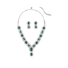 Green Stones & Dazzling Austrian Diamonds Embellished Necklace & Earring Set For Women
