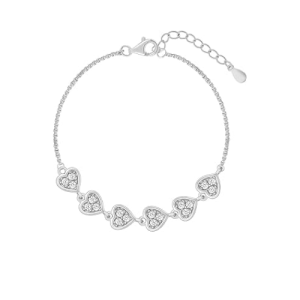 Silver Zircon Heart String Bracelet, Adjustable