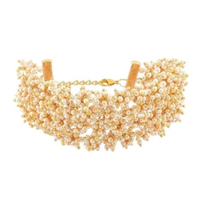 Antique Gold Tone Multistrand Clustered Pearls Ethnic Bracelet For Women