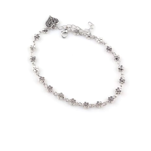Oxidised Silver Floral Single Stylish Anklet for Women