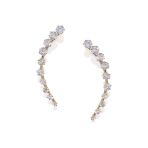 Gold Plated Contemporary American Diamond Delicate Light Weighted Ear Cuffs with Clip on Closure for Women and Girls